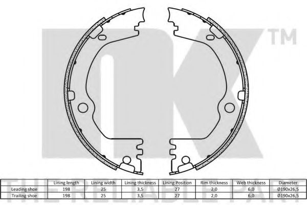 Тормозные колодки барабанные NK 2734852