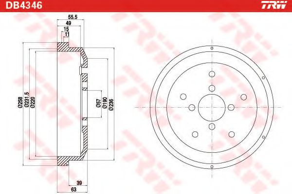Тормозной барабан TRW DB4346 Тормозной барабан TRW DB4346