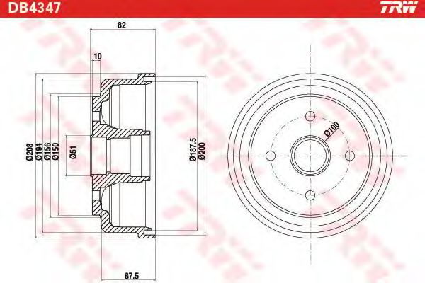 Тормозной барабан TRW DB4347 Тормозной барабан TRW DB4347
