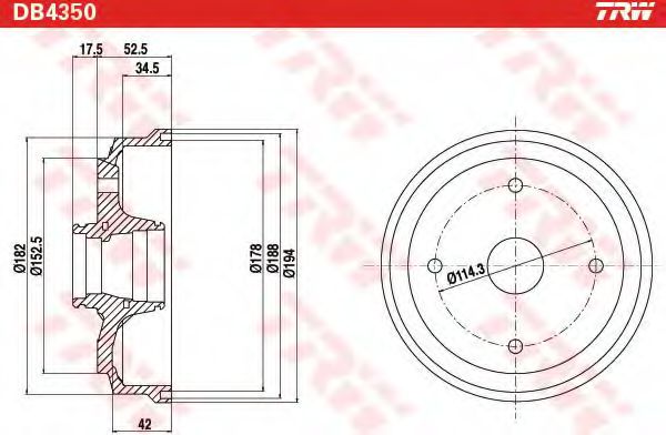 Тормозной барабан TRW DB4350 Тормозной барабан TRW DB4350