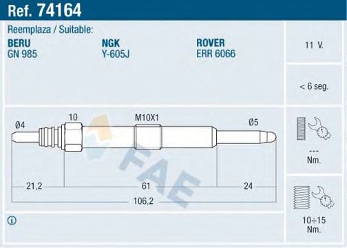 Свеча накаливания FAE 74164