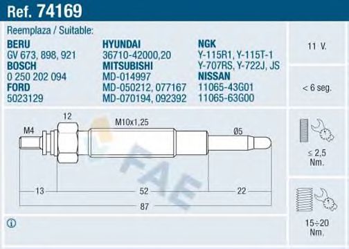Свеча накаливания FAE 74169