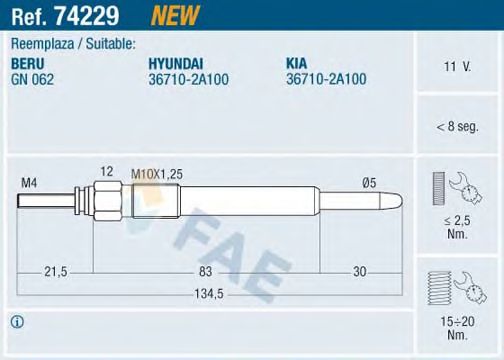 Свеча накаливания FAE 74229