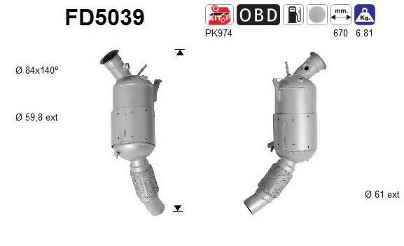 Сажевый / частичный фильтр, система выхлопа ОГ AS FD5039