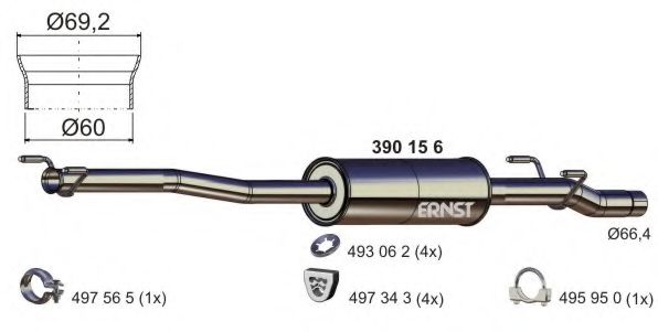 Средний глушитель выхлопных газов ERNST 390156