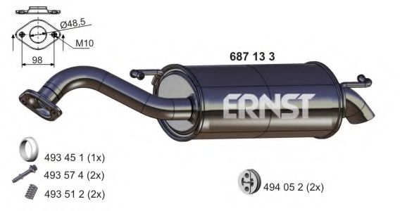 Глушитель выхлопных газов конечный ERNST 687133