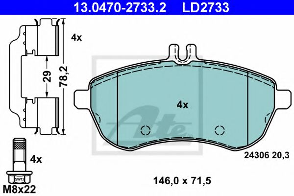 Тормозные колодки ATE 13.0470-2733.2