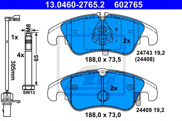 Тормозные колодки ATE 13.0460-2765.2