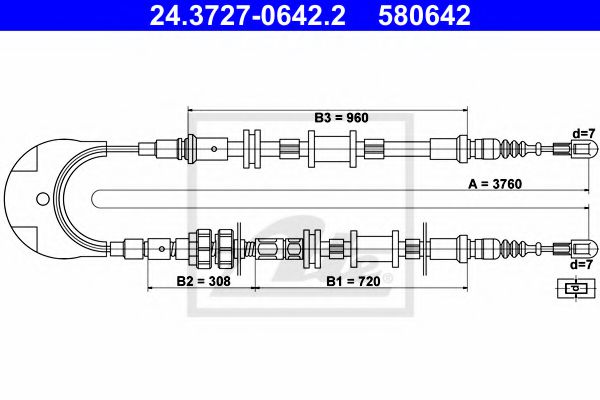 Трос ручного тормоза ATE 24.3727-0642.2