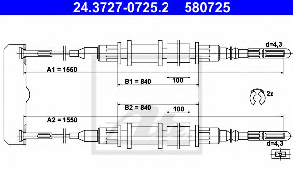 Трос ручного тормоза ATE 24.3727-0725.2
