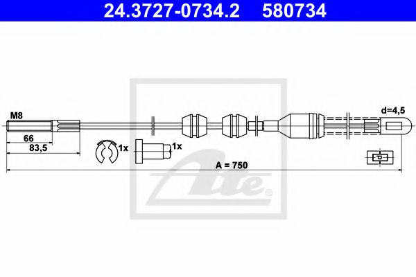Трос ручного тормоза ATE 24.3727-0734.2