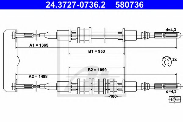 Трос ручного тормоза ATE 24.3727-0736.2