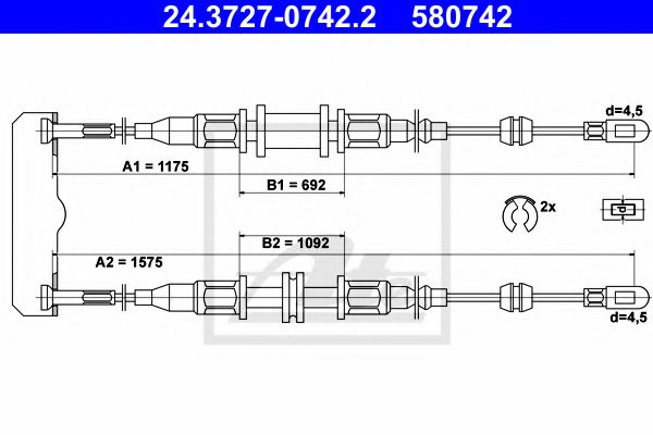 Трос ручного тормоза ATE 24.3727-0742.2
