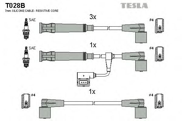 Комплект проводов зажигания TESLA T028B