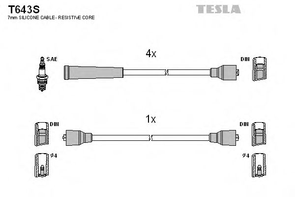 Комплект проводов зажигания TESLA T643S