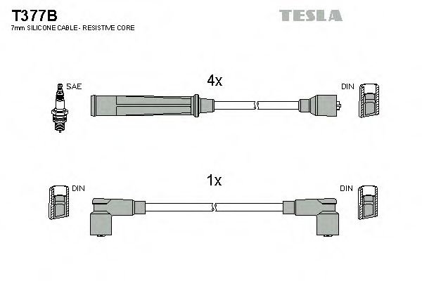 Комплект проводов зажигания TESLA T377B