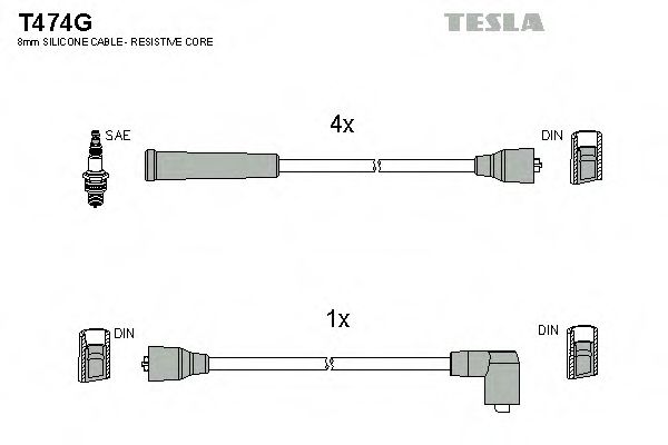 Комплект проводов зажигания TESLA T474G