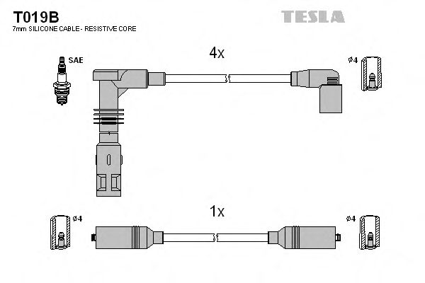Комплект проводов зажигания TESLA T019B