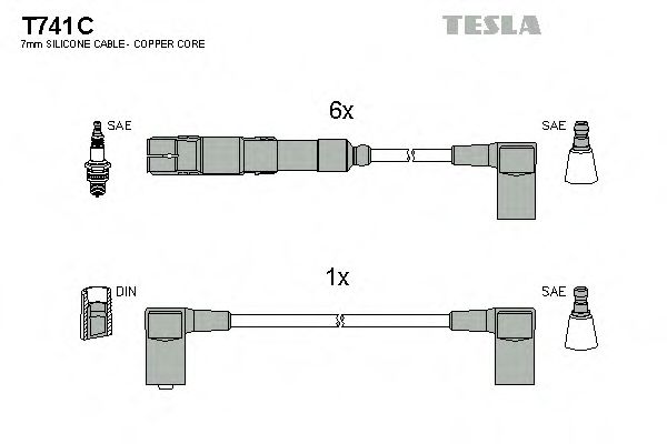 Комплект проводов зажигания TESLA T741C