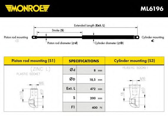 Амортизатор багажника MONROE ML6196