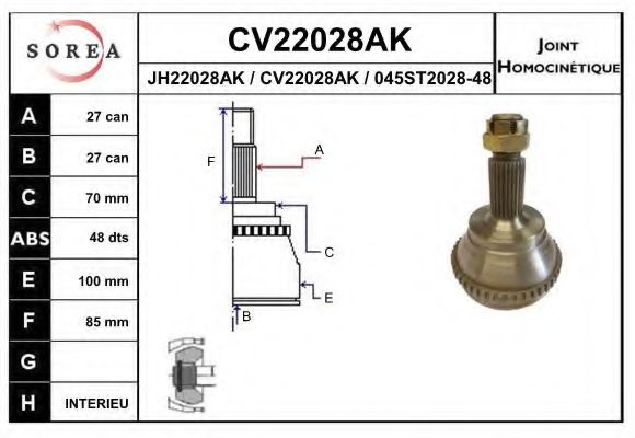 ШРУС с пыльником eai CV22028AK