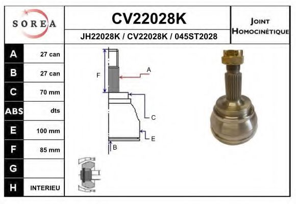 ШРУС с пыльником eai CV22028K