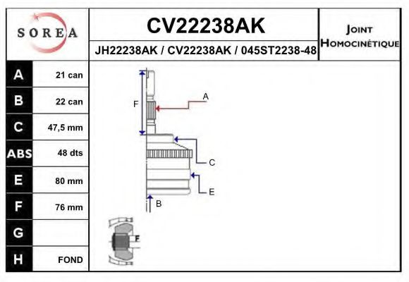 ШРУС с пыльником eai CV22238AK