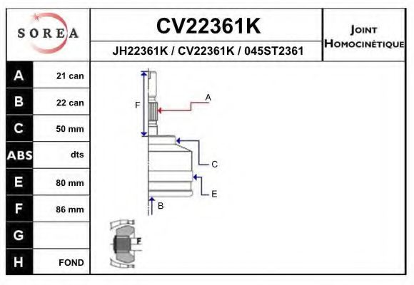 ШРУС с пыльником eai CV22361K