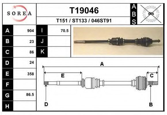 Полуось в сборе eai T19046