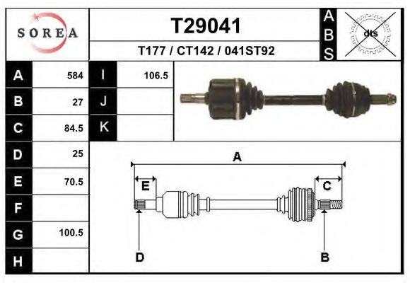 Полуось в сборе eai T29041