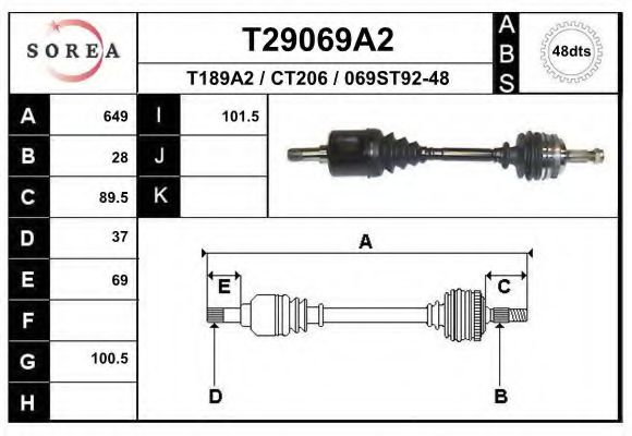 Полуось в сборе eai T29069A2
