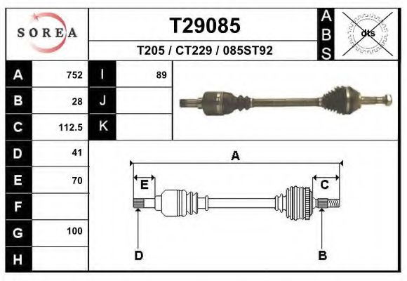 Полуось в сборе EAI T29085