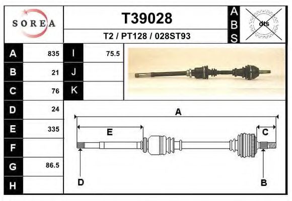Полуось в сборе EAI T39028