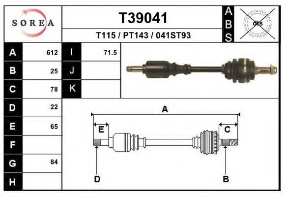 Полуось в сборе EAI T39041