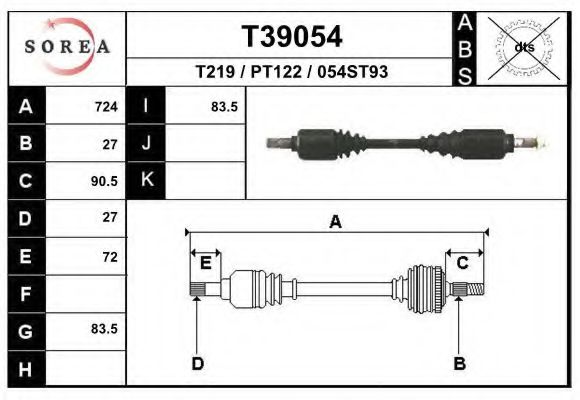 Полуось в сборе eai T39054