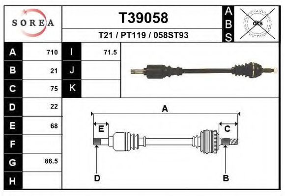 Полуось в сборе eai T39058