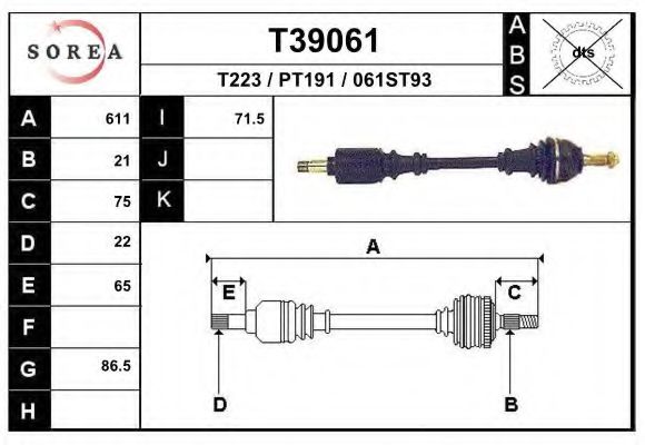 Полуось в сборе EAI T39061