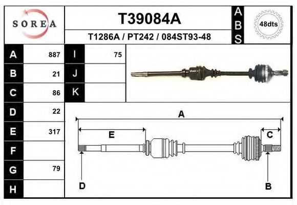 Полуось в сборе EAI T39084A