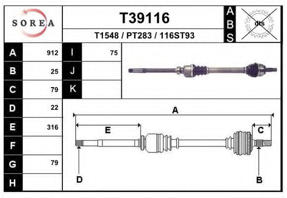Полуось в сборе EAI T39116