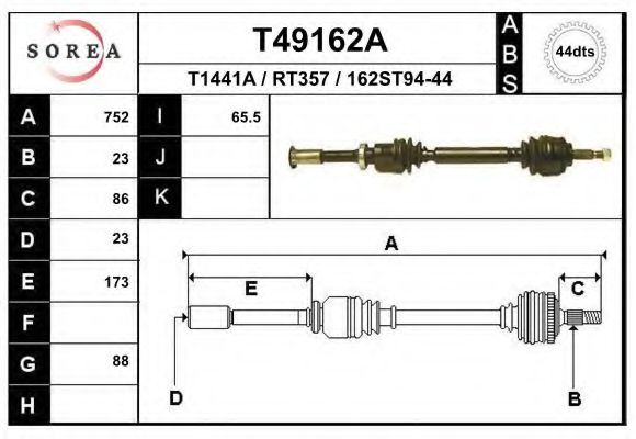 Полуось в сборе EAI T49162A