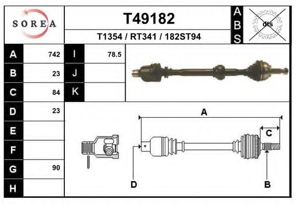 Полуось в сборе EAI T49182