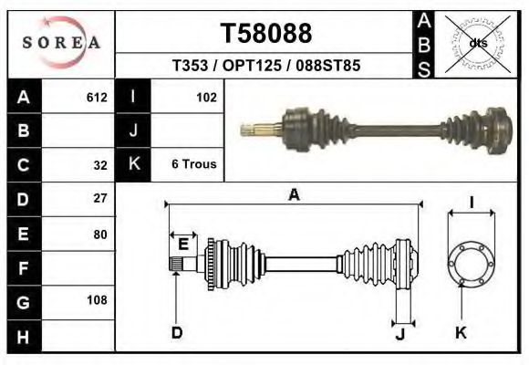 Полуось в сборе eai T58088