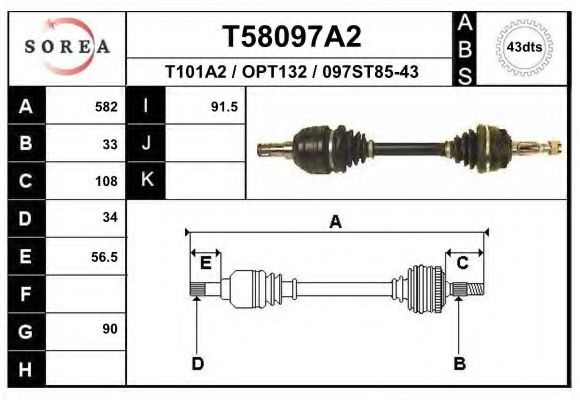Полуось в сборе eai T58097A2