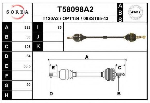 Полуось в сборе eai T58098A2