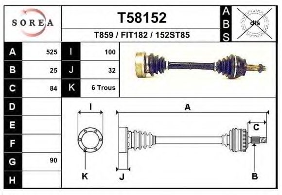 Полуось в сборе eai T58152