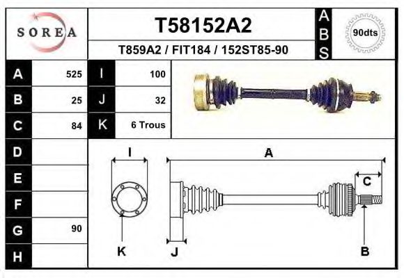 Полуось в сборе eai T58152A2