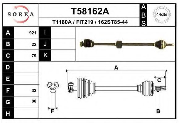 Полуось в сборе eai T58162A