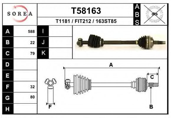 Полуось в сборе eai T58163