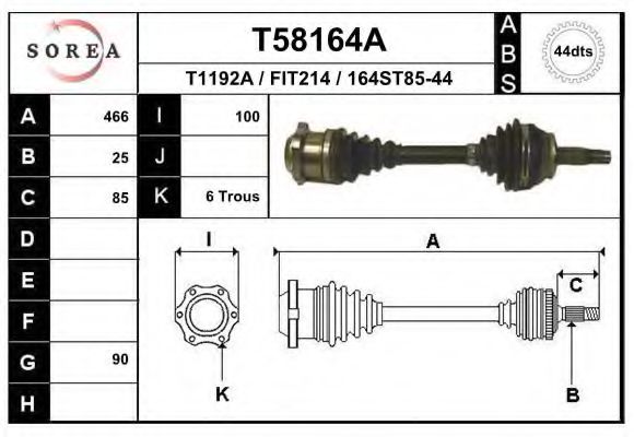 Полуось в сборе eai T58164A