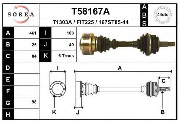 Полуось в сборе eai T58167A